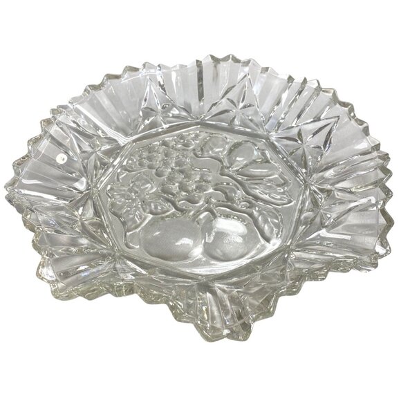 Vintage Crystal Glass Fruit Pattern Serving Plate With Scalloped Edges - Picture 1 of 6